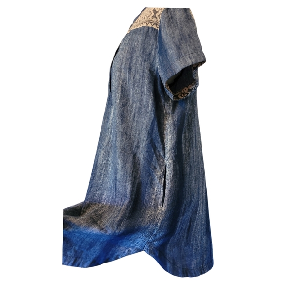 ODDY Boutique Chambray Style Linen Geometric Shoulder Design Dress Sz Small EUC - Picture 7 of 9